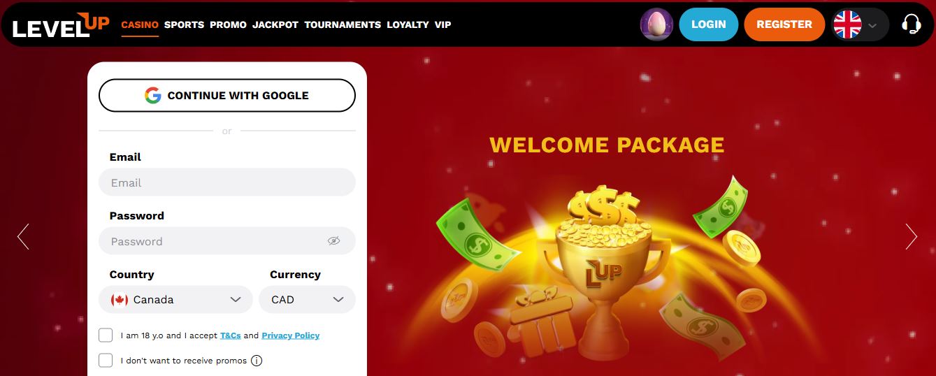Join LevelUp and fill in the registration form to get your welcome package bonus