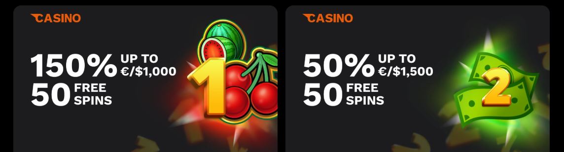 Claim first and second deposit bonuses with free spins included